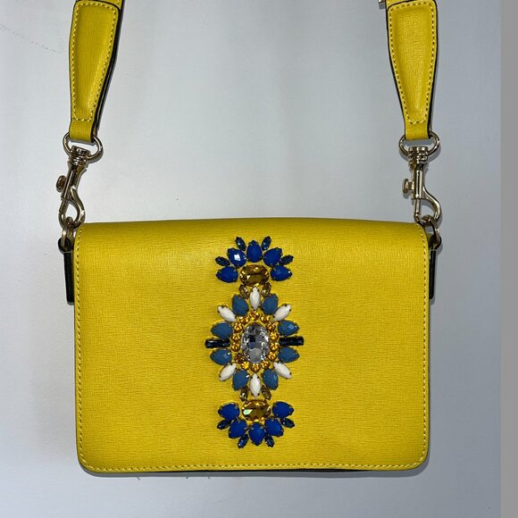 Crystal Embellished Italian Leather Crossbody Bag - Picture 1 of 5